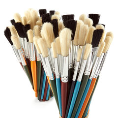 Round And Flat Hog Hair Paint Brushes 100pk  hi-res