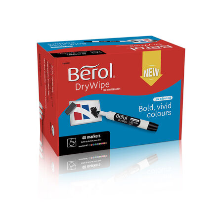 Berol® Drywipe Markers Chisel Tip Assorted Colours 48pk  hi\-res