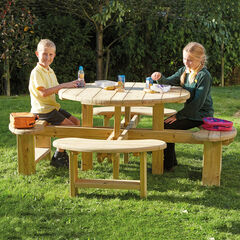 Outdoor Round Wooden Picnic Bench  hi-res