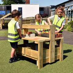 Outdoor Wooden Workbench & Crates   hi-res