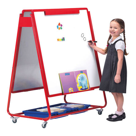 Mobile Magnetic Whiteboard Easel w\/ Storage  hi\-res