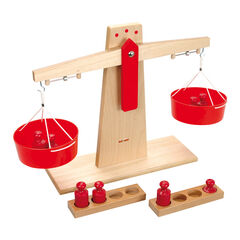 Wooden Tabletop Scales and 8 Weights  hi-res