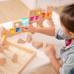 Construction Wooden Building Blocks and Acrylic Gems in Tray  hi-res