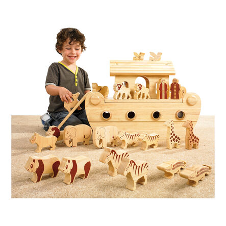 Classic Wooden Noah\'s Ark Small World Set Natural  hi\-res