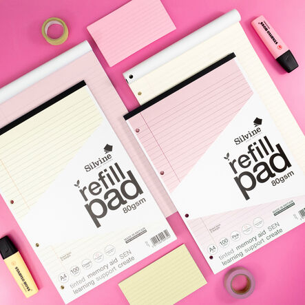 A4 Tinted Refill Pads 8mm Ruled Margin Assorted 100pg 5pk  hi\-res