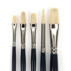 Short Handle Hog Hair Paint Brushes 5pk  hi-res