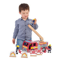 Small World Wooden Fire Engine Toy Truck 9pcs  hi-res