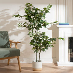 Large Green Artificial Ficus Tree in Black Pot 140cm  hi-res