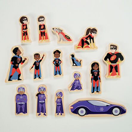 Small World Reversible Wooden Superhero Figures  hi\-res