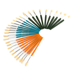 Assorted Round Short Hog Hair Paint Brushes 30pk  hi-res